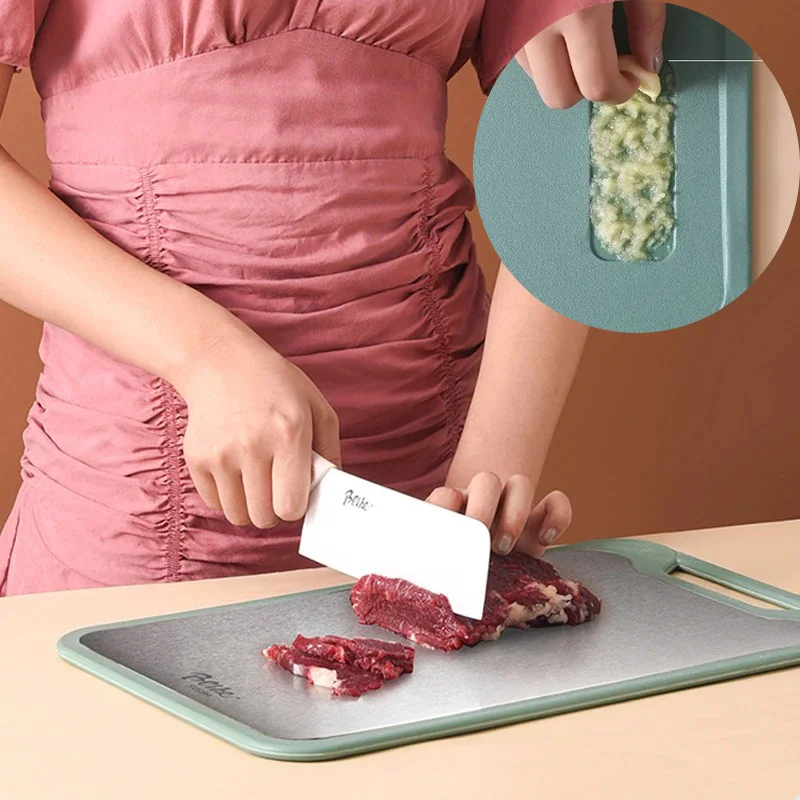 

1pc Cutting Board Two Sides of Stainless Steel and Plastic Dual-purpose Multifunctional Cut Vegetables and Meat Chopping Durable