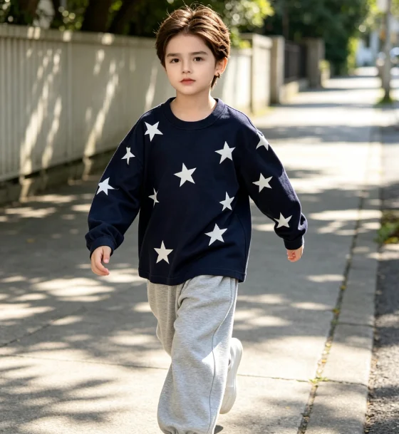 Boys T-shirt 2026 Autumn and Winter New Children's Clothing Korean Style Boys and Girls Fashion Casual Full Printed Star T-shirt