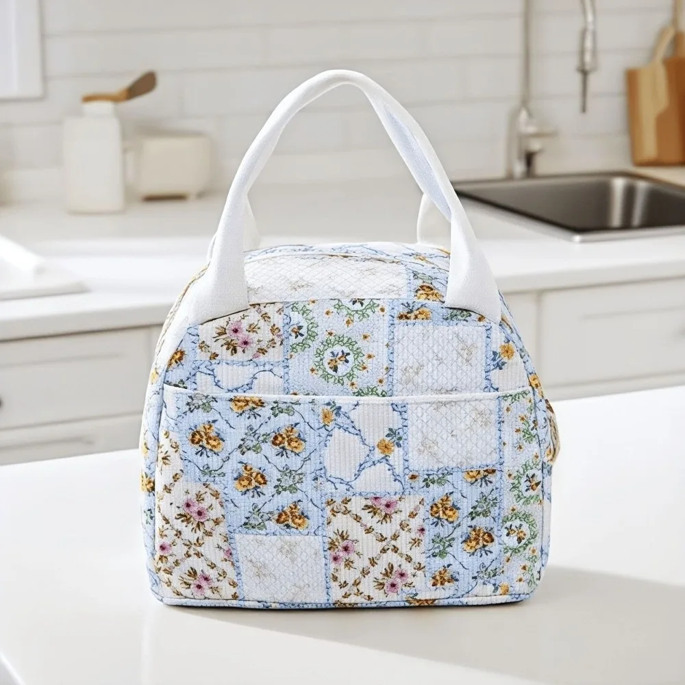 Floral Print Insulated Lunch Bag Aluminum Foil Liner Insulated Lunch Tote Bag Large Capacity Reusable Large Capacity Lunch Bag