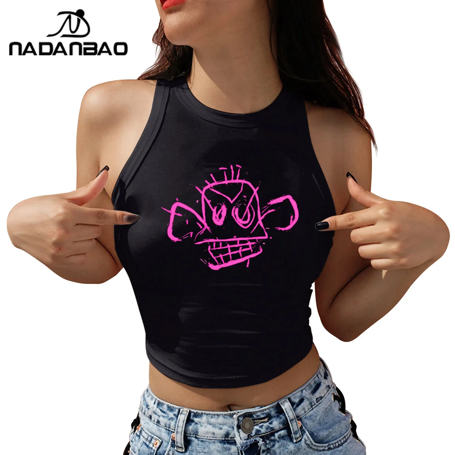Nadanbao Arcane Jinx Monkey Print Crop Top Women's Y2K Vest Sleeveless Shirts O-neck Streetwear Fashion Tank Top Women Clothing