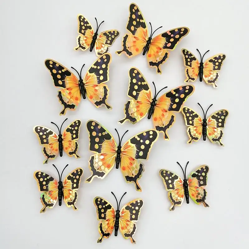 12pcs Golden Butterfly Wall Decorations Sparkling 3D Wall Stickers For DIY Wall Stickers Modern Wall Art Home Decorations Gift