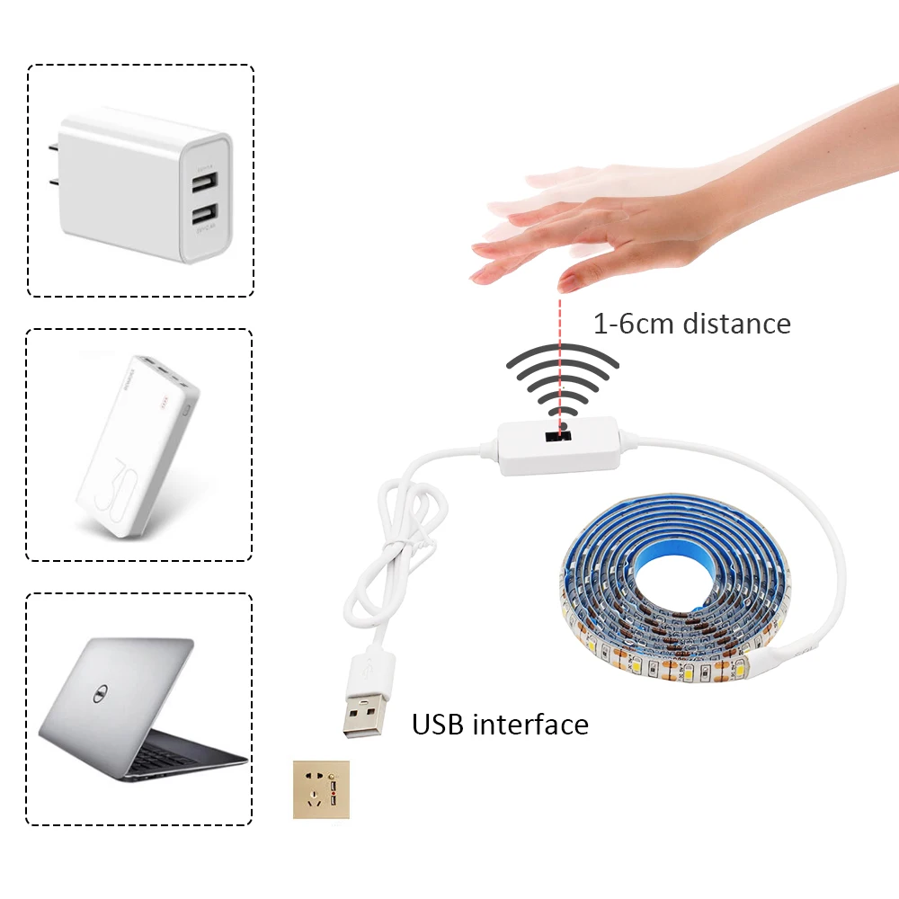 USB Sensore di movimento a scansione manuale Dimmer Interruttore DC 5V 3A Rilevatore di luminosità IR per strisce luminose a LED per armadio