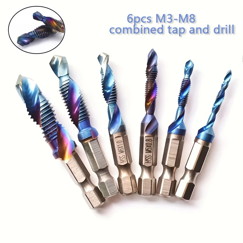 6 stücke Titan Überzogene Hex Schaft HSS Schraube Gewinde Metric Tap Bohrer Bits Schraube Maschine Verbindung M3 M4 M5 M6 m8 M10 Hand Werkzeuge