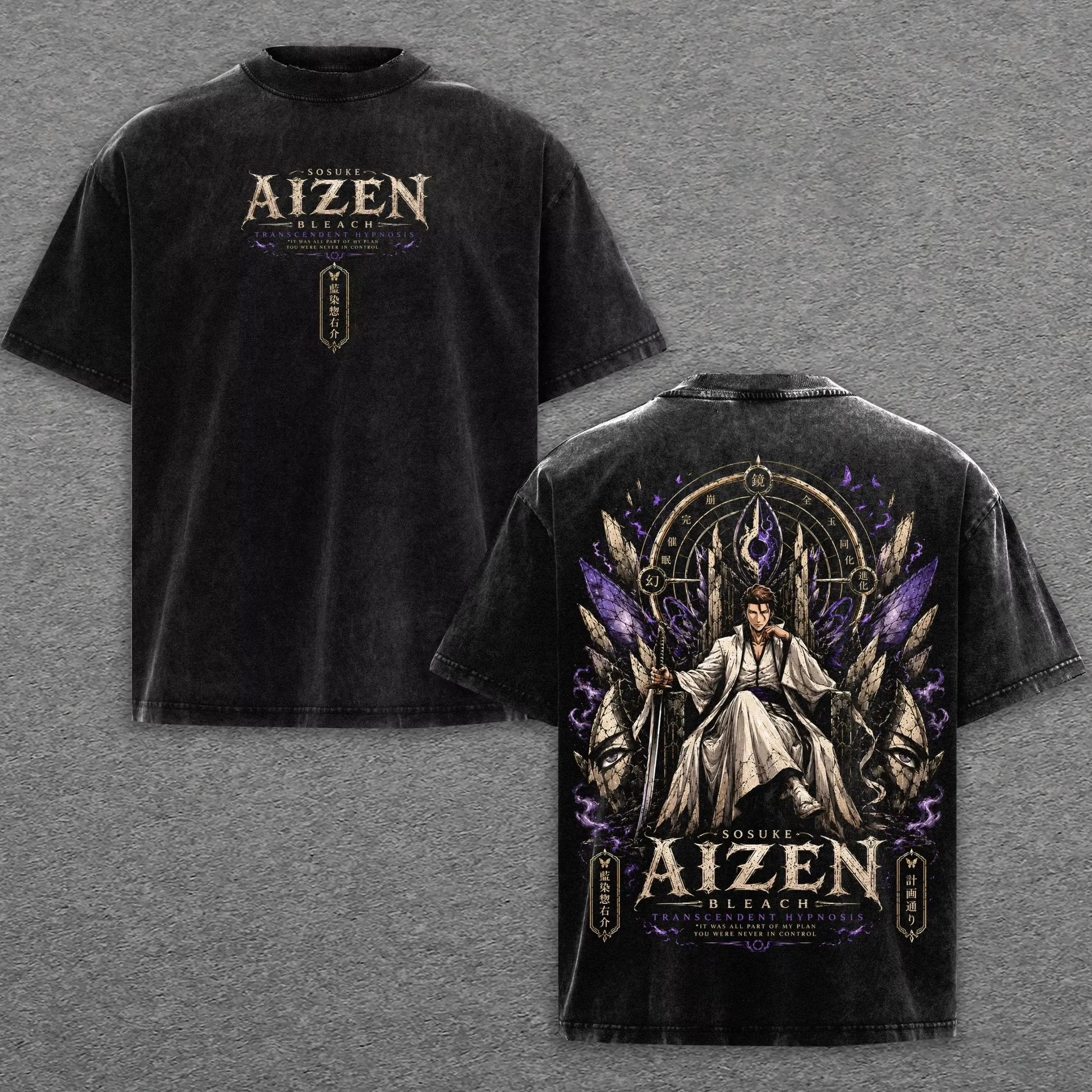 Summer Hot Sale BLEACH Aizen Sousuke Anime Printed Vintage Washed T Shirt Men Women Vintage Hip Hop Streetwear Oversized Tshirt