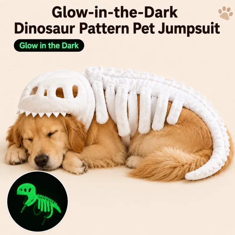 Dinosaur-Patterned Pet Bodysuit  For Dogs Cats Funny Photo Prop Cosplay Costume Halloween Pet Clothes, It Will Glow In The Dark