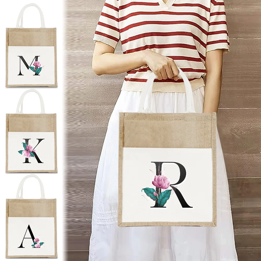 Linen Shopping Bag High Capacity Top Handle Handbag Casual Commuting Pouch Reusable Eco-friendly Handbag Whitemarble Series