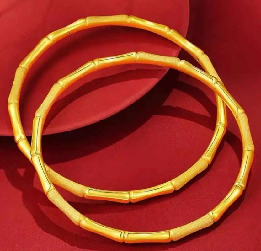 New 999 24K Yellow Gold Bangle Women Bamboo Bangle 1pcs