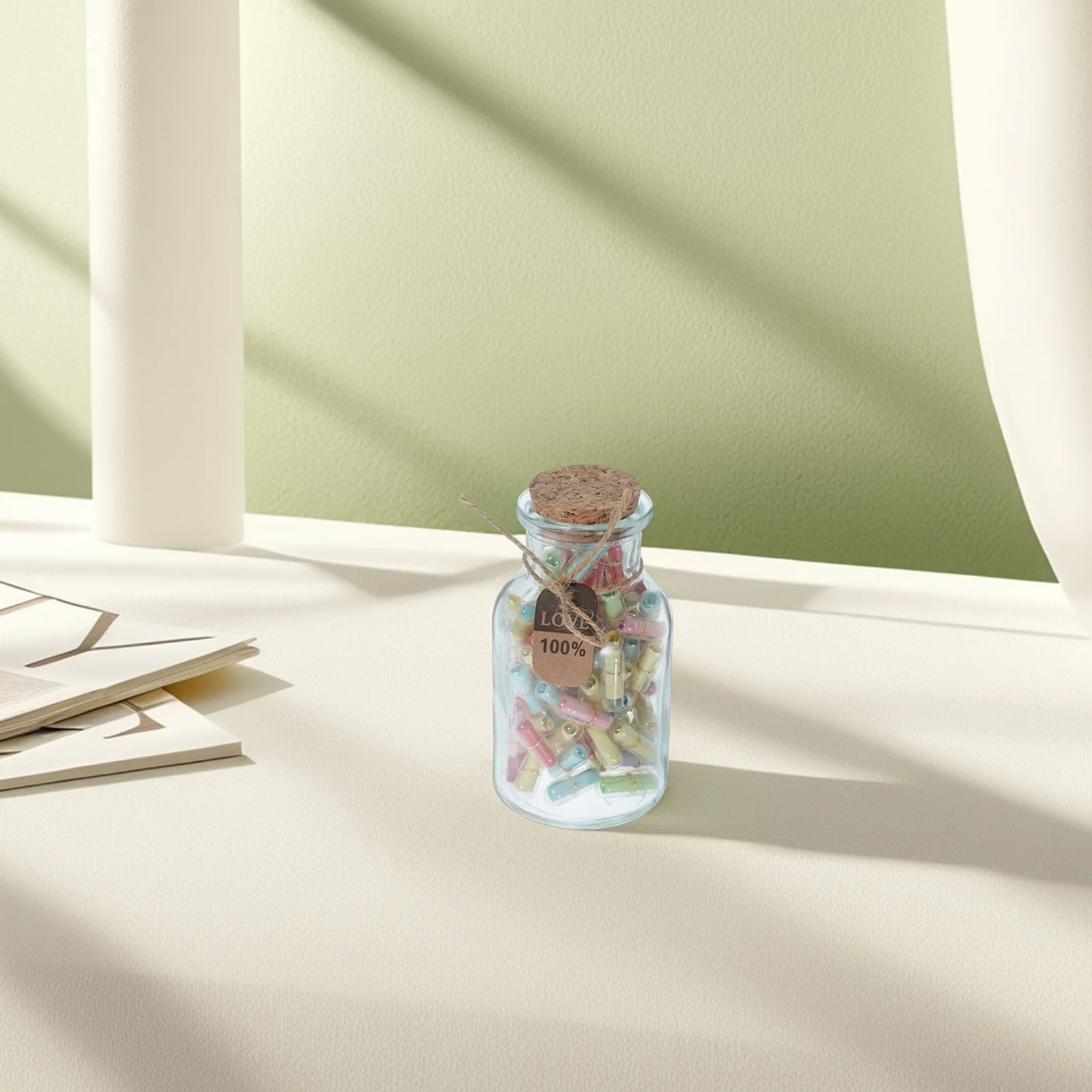 

1Set Capsule Decorative Bottle Cute Small Glass Jars with Cork Lid for Love Notes Messages Romantic Gift Idea for Couples