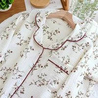 2026 Japanese Spring and Autumn New Women's Pajama Set 100% Cotton Crepe Long sleeved Pants Cardigan Cute Plus Size Home Fury - Image 4