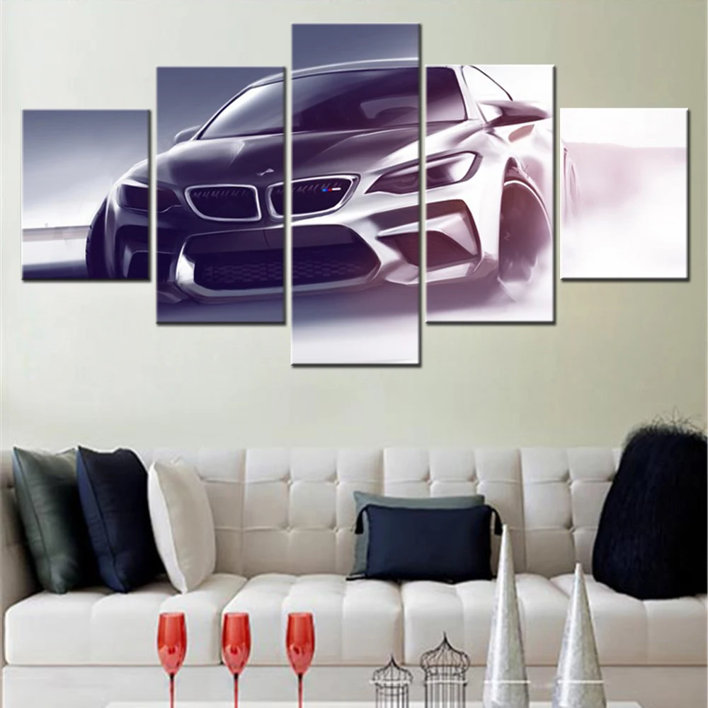 5 Canvas Print Painting Wall Arts Pieces M2 Car Vehicle Concept Art Drifting Artwork Modular Picture Home Decoration Living Room