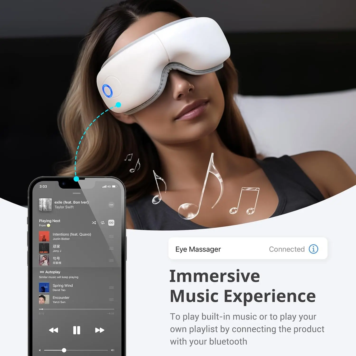 Eye Massager with Heat for Migraines Eye Mask with Bluetooth Airbag Eye Care Device for Eye Strain Relief Dry Eye Improve Sleep