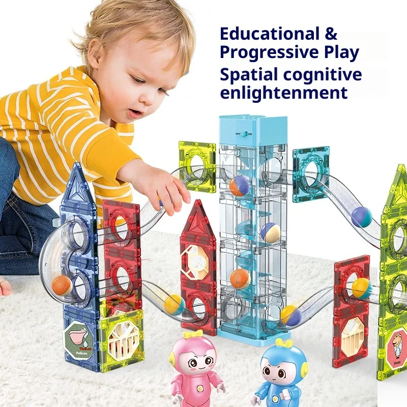 Dige – ensemble de construction de grande roue magnétique, course en marbre motorisée avec lumières LED, jouets éducatifs STEM, apprentissage Montessori