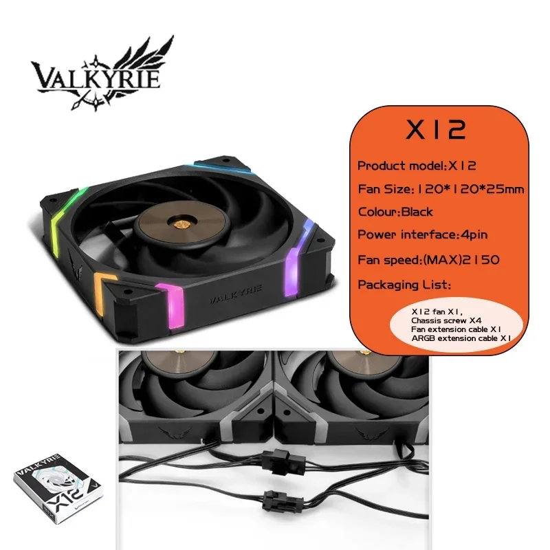 Valkyre V12F 120mm  Case Cooling Fan Pc Gamer Computer CPU Cooler Cooling ARGB  4Pin PWM Fan