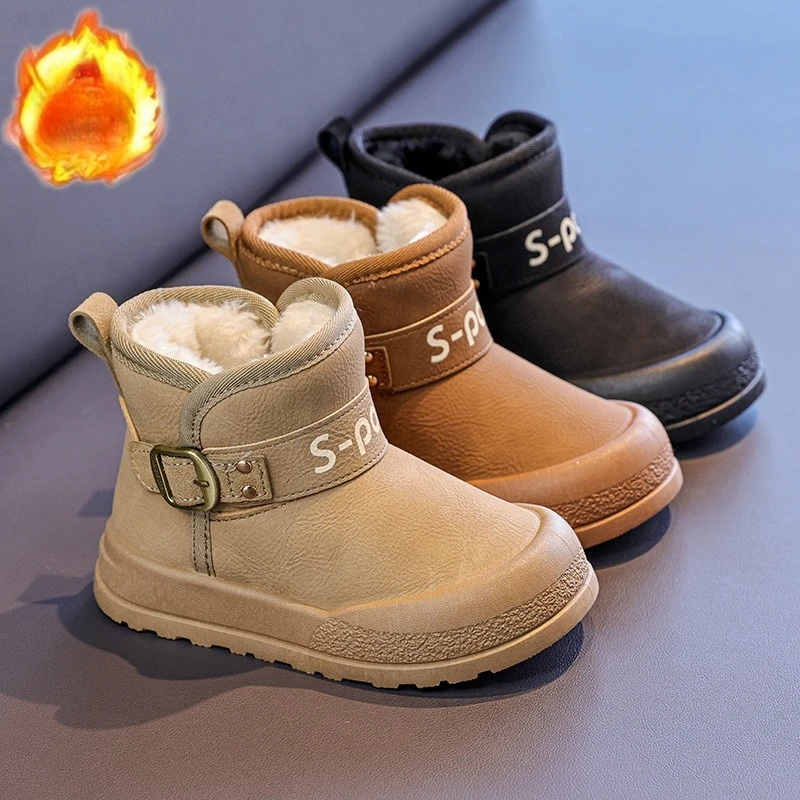 

Boys Girls Short Boots Round Toes Kids Ankle Boots with Thick Fur 2025 Winter New Children Fashion Boots Versatile Soft Bottom