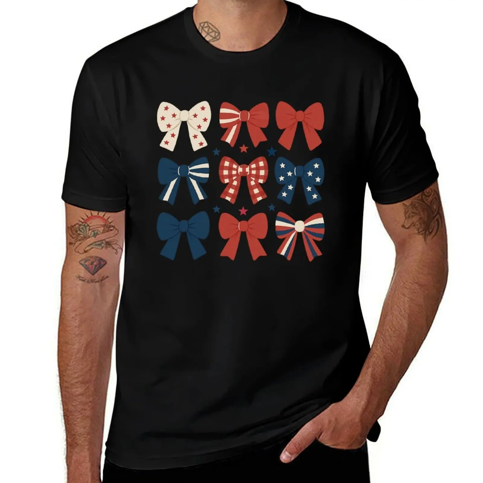 

Patriotic Bows (3x3 Grid) - American - Patriotic T-Shirt summer shirt Personalized t-shirt heavy weight t shirts for men