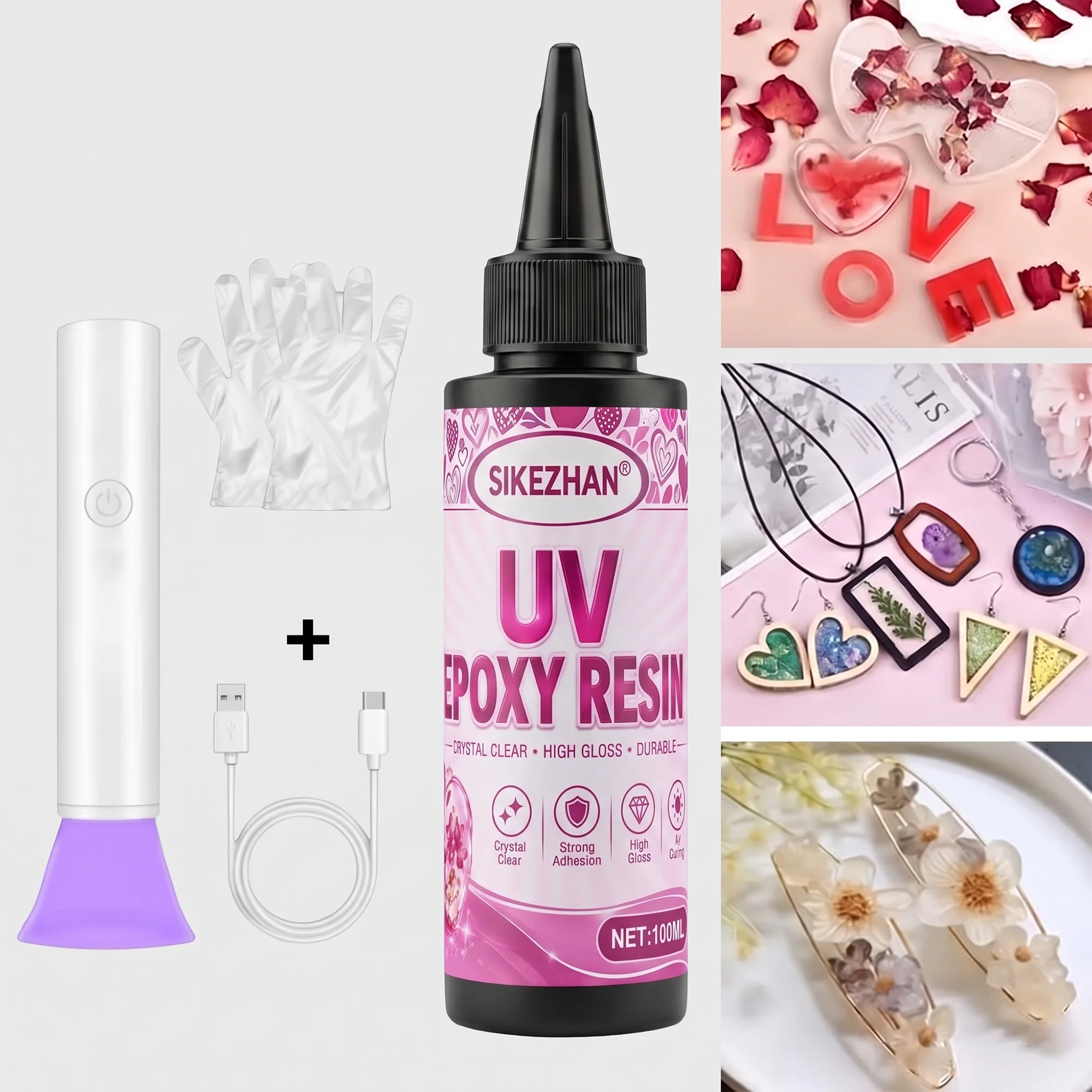 50ml/100ml UV Epoxy Resin Glue DIY Jewelry Making High Transparency Fast Drying High Hardness Glue UV Lamp DIY Craft Decor