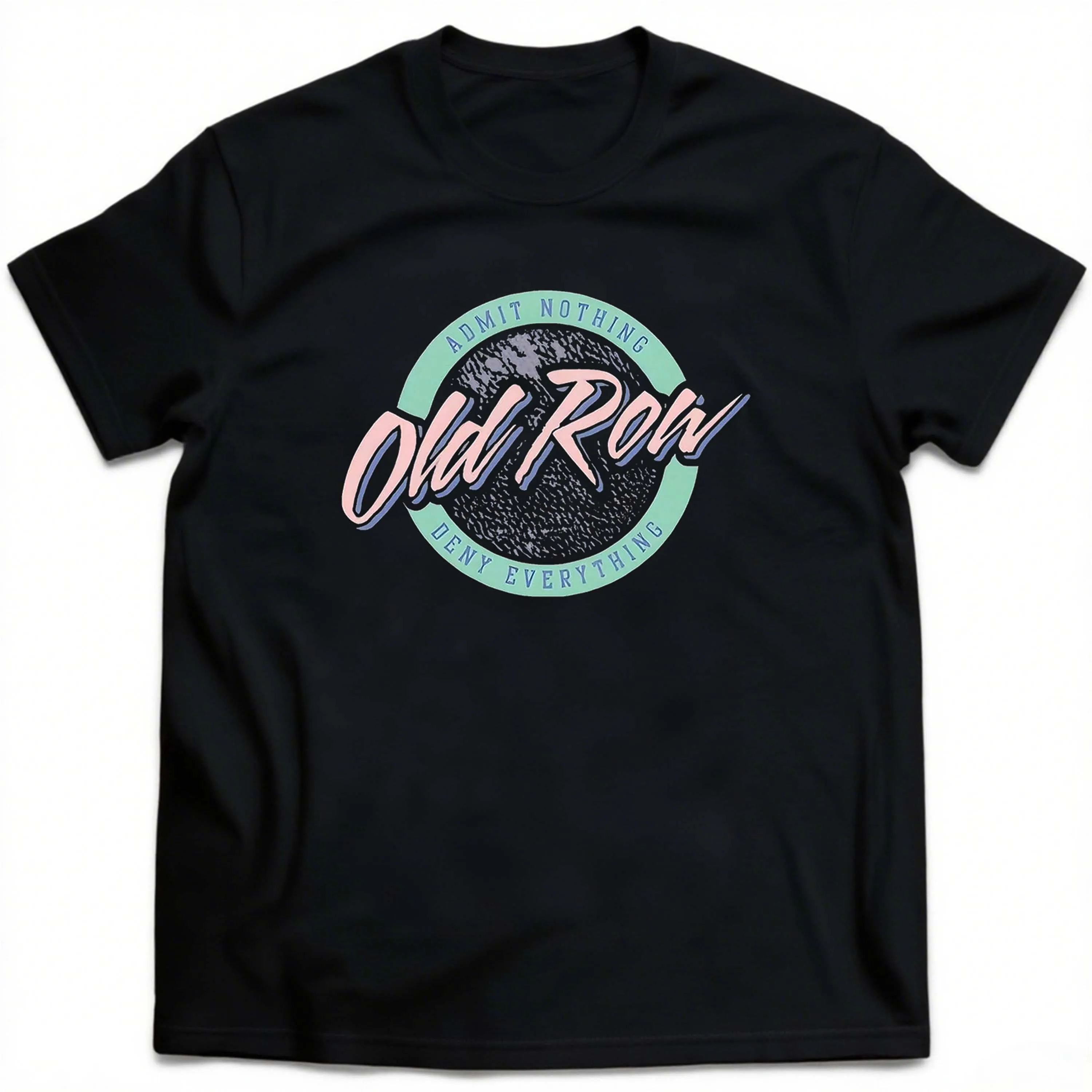 Zwart heren T-shirt met korte mouwen in grote maten en "Oude Rij"-patroon, geschikt voor vrijetijdskleding buitenshuis in de zomer