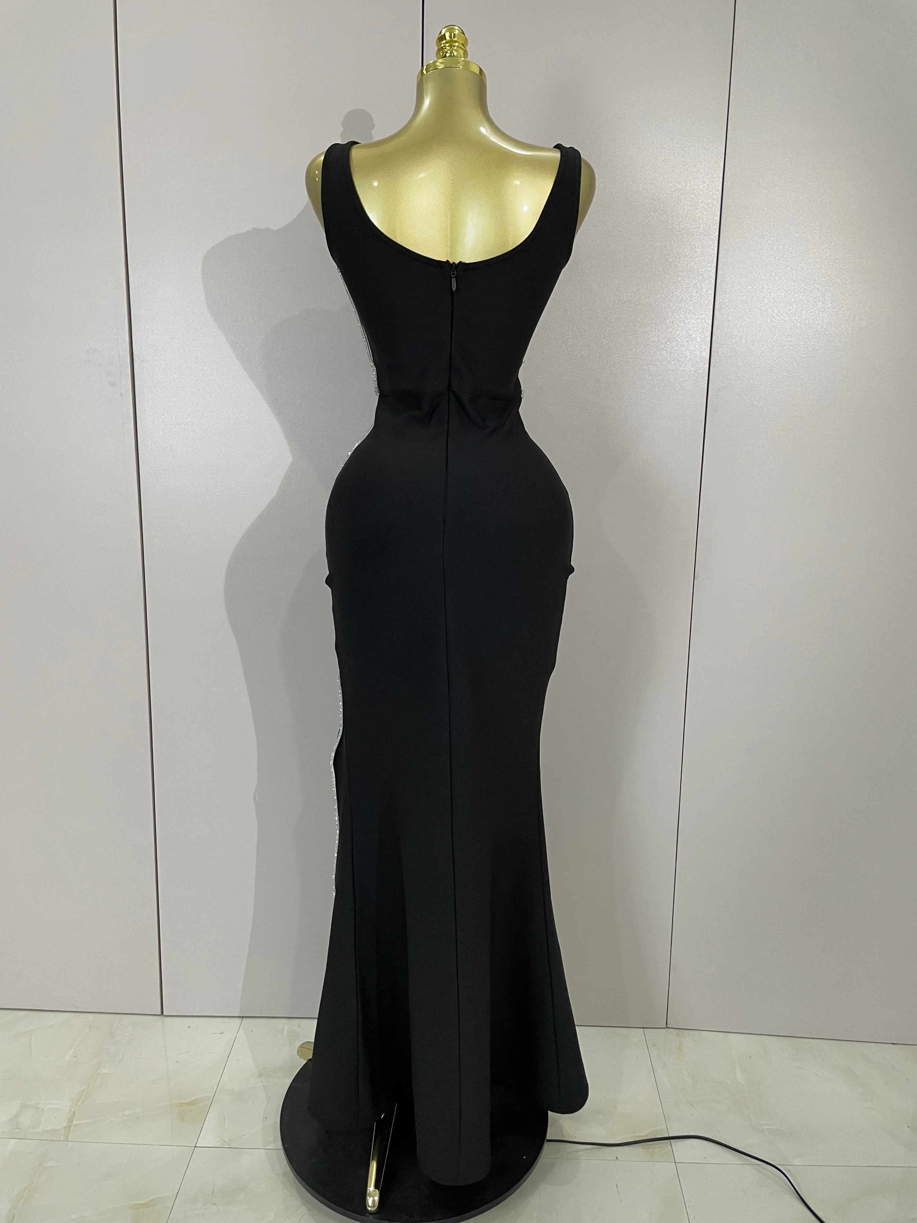 Damskie luksusowe sukienki urodzinowe, seksowne, z koralikami, czarne, maxi, długie, bandażowe sukienki 2025, nowe, wieczorowe, klubowe, dzianinowe, obcisłe ubrania na imprezę.