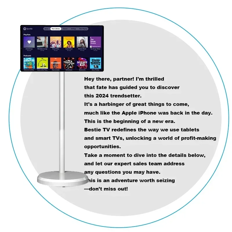 21.5 Inch Rotating Smart Interactive Tv Displays Smart Screen with Wheels Movable Touch Screen Portable Smart Tv with Battery