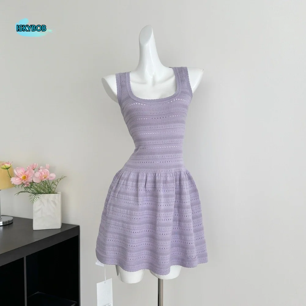 

Spicy Girl Style Slim Fit Women Knitted Dress U Neck Ins Fashion Short Slim Skirts Streetwear Elegant Sleeveless Dresses Travel