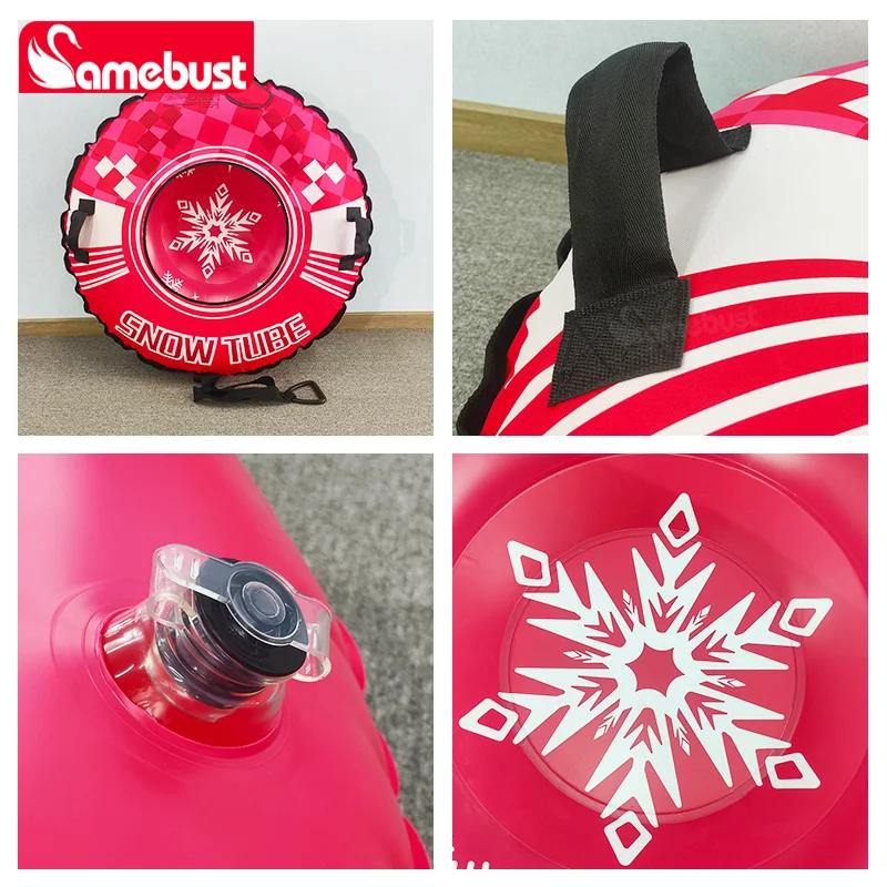 حلقة تزلج جديدة قابلة للنفخ مقاس 47 بوصة من Camebust مع غطاء قماش أكسفورد أنبوب ثلج شتوي، أحمر وردي