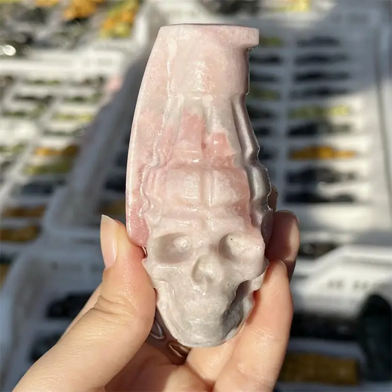 

Natural Pink Opal Skull Carving Wallet Healing Crystals Feng Shui Ornaments Home Decoration Gift 1PCS