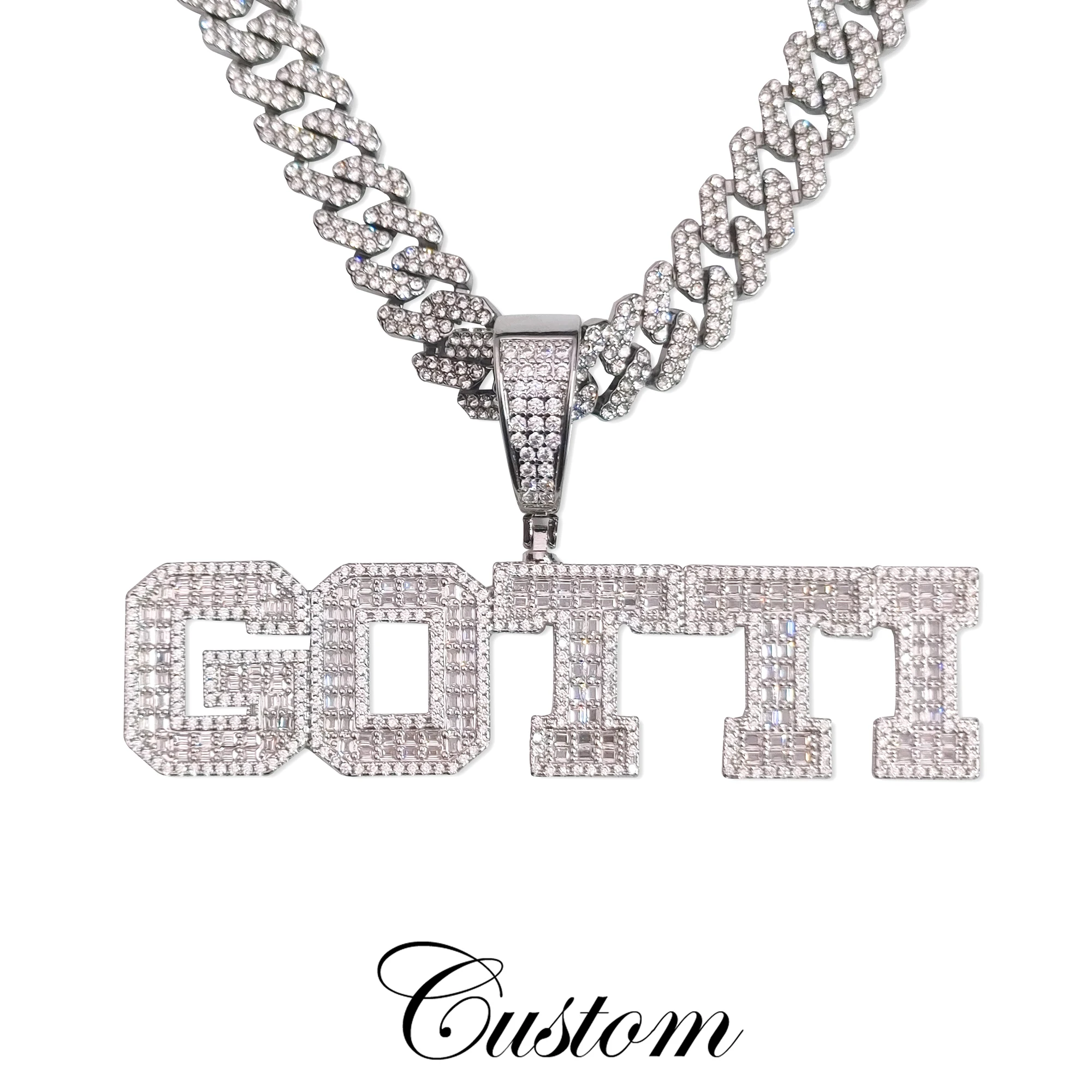 CUSTOM Big Icy Letters Pendant With Cuban Chain Personalized Name Necklace Hip-hop Jewelry Christmas Gift Birthday Gift for Him