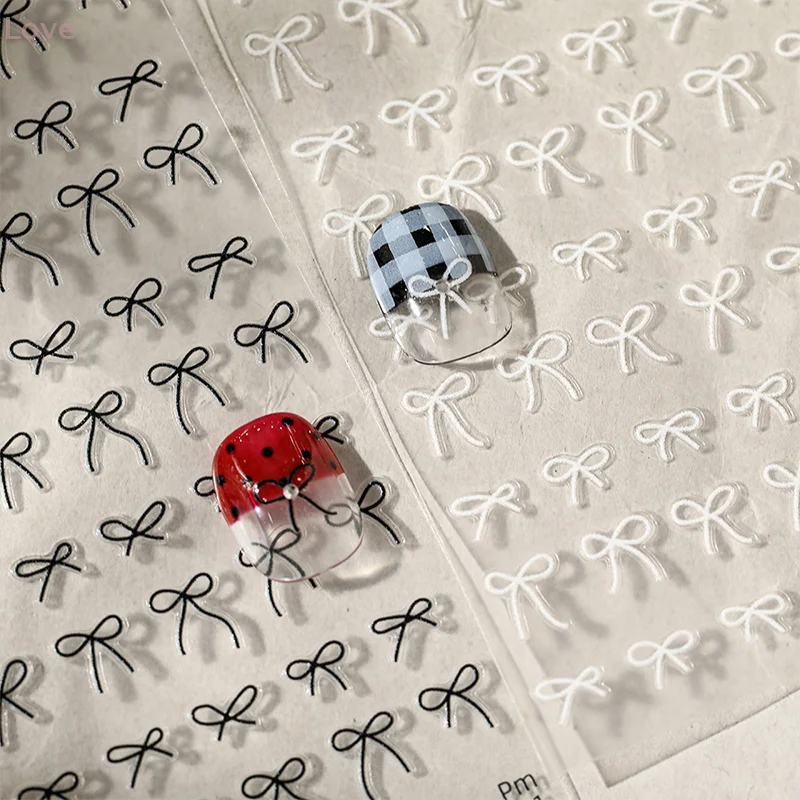 [L & P] 5D noir blanc nœud papillon Mini nœud papillon ligne strass rouge auto-adhésif Nail Art décorations autocollants manucure décalcomanies bricolage