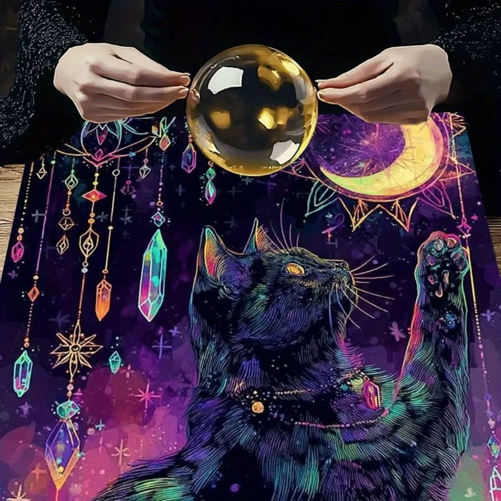 Dreamy Cat Starry Sky Tarot Tablecloth Multiple Sizes Digital Print Magic Theme Divination Fortune Telling Party Decor Mystic