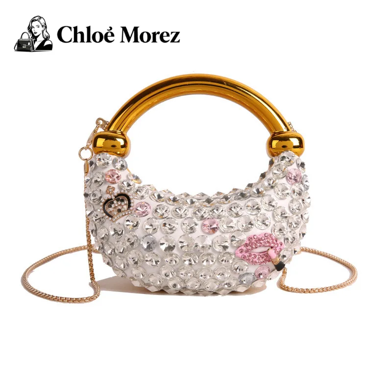 

Мини-акриловая сумка, модная, ниша, с блестками, персонализированная, сумка в форме полумесяца на одно плечо, женская цепочка, сумка для ужина, модная