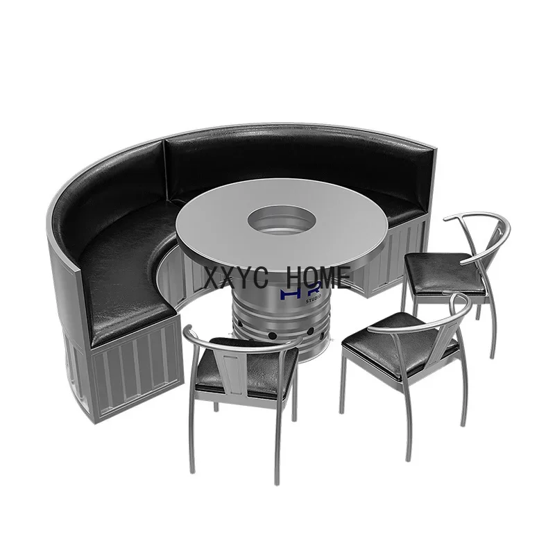 

Internet Celebrity Hot Pot Induction Cooker Integrated Table and Chair Combination Restaurant Fast Food Round Table