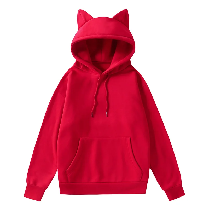 New Fashion Versatile Tile Cat Ear Design Hooded Fleece Sweater Hoodie