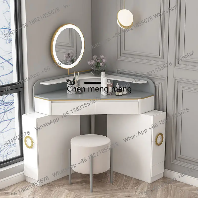 Nordic Light Luxuriöser Kleiner Schlafzimmer-Schminktisch im INS-Stil, Multifunktionaler Ecktisch mit Spiegel und Schubladen