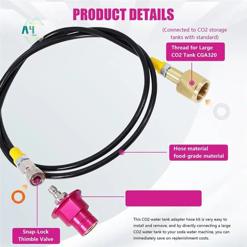 A40Z-Soda Machine Co2 Adapter Quick Connector Adapter Hose,60 Inch For Co2 Storage Tanks For Terra DUO Art Gaia Series CGA320