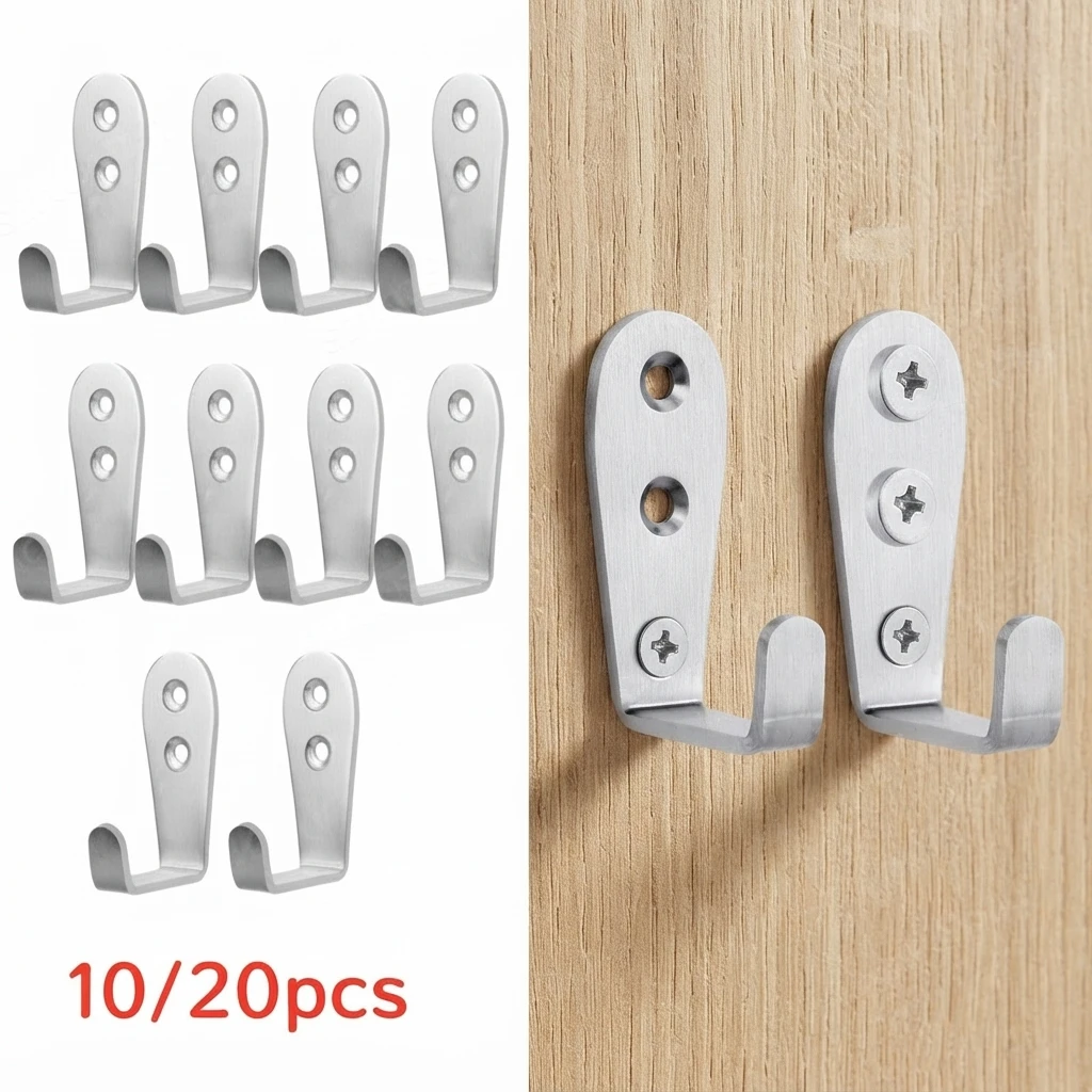 10-20 Stück Edelstahl-Wandhaken, robuste Kleiderstangenhalterung für Bad, Küche, Schlafzimmer, Eingangsbereich, zur Organisation