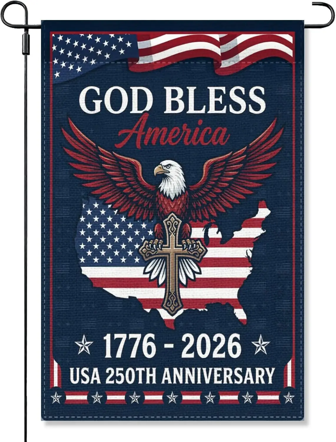 250th Anniversary Garden Flag 1776-2026, 12 x 18 Inch Double Sided 250 Year Celebration Burlap Flag for Outdoor Yard Decor PPZ