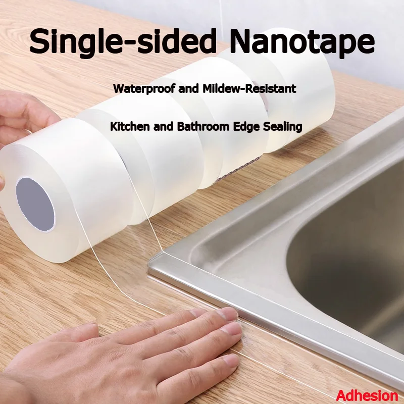 شريط لاصق قوي نانو من جانب واحد مع شريط حماية من السيليكون مضاد للتصادمات، صنبور شفاف ناعم وواسع وسميك #6