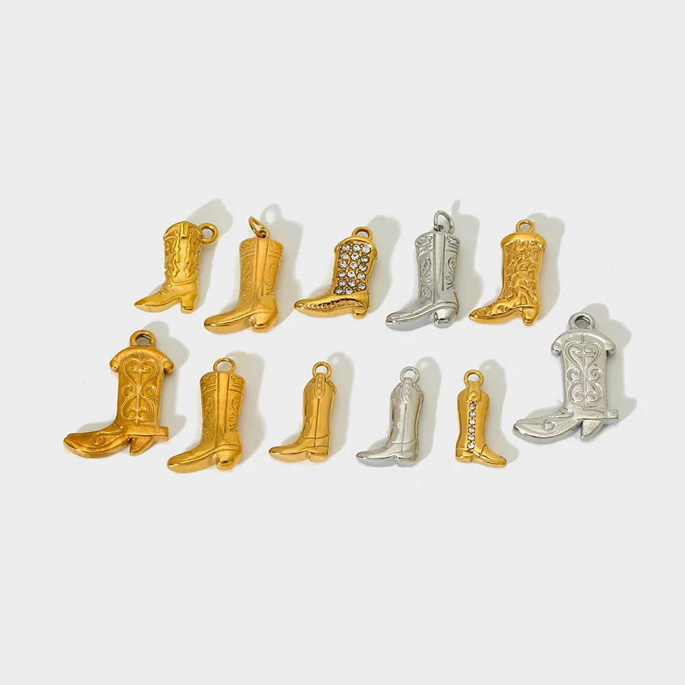 

INS Trendy Gold Plated Stainless Steel Cowboy Boots Necklace Earring Charm Pendants for DIY Jewelry Making Jewelry Accessories