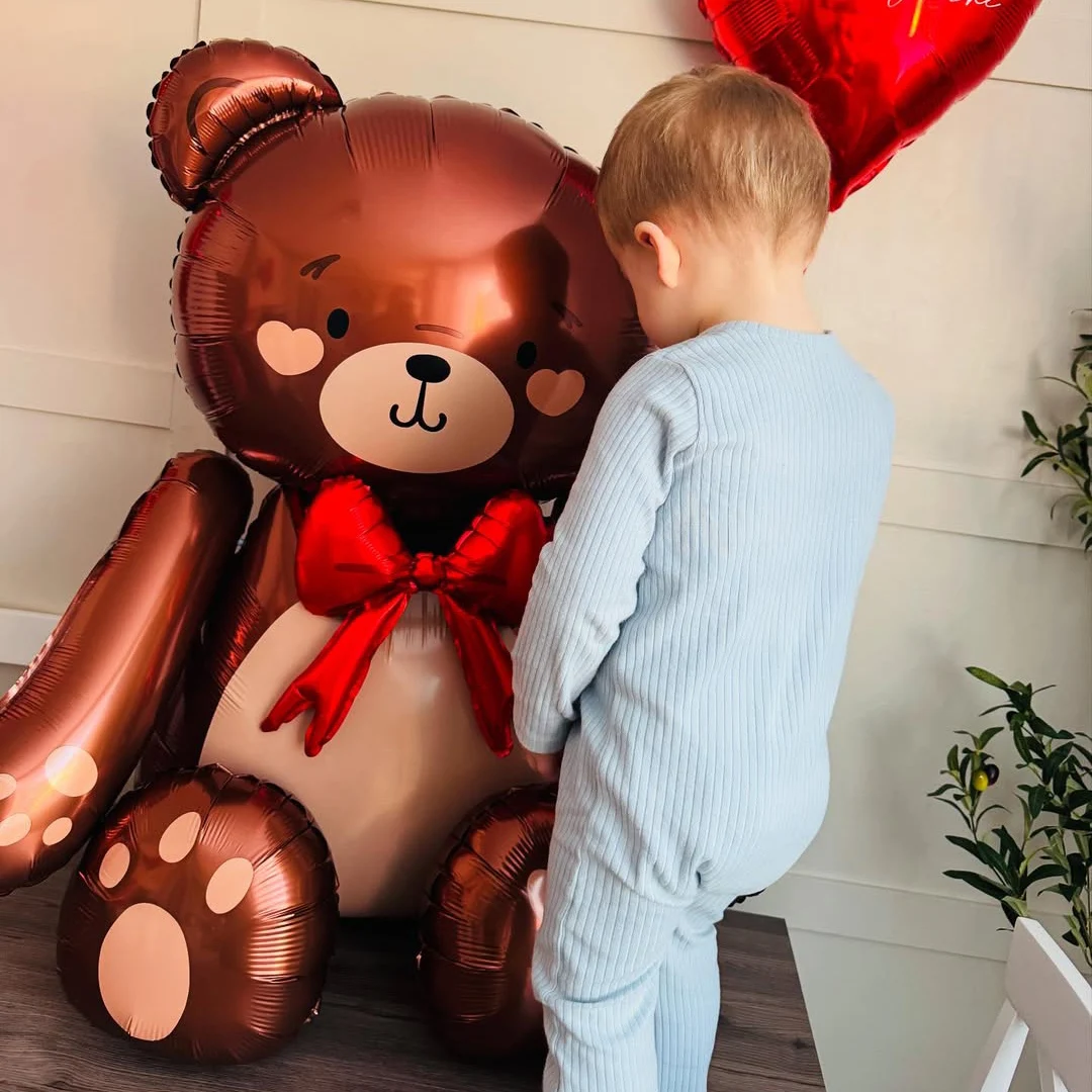 Schleife Bär Aluminiumfolie Ballon Braun/Mattweiß Bär Ballon Geburtstag Hochzeit Dusche Jahrestag Dekoration Geburtstagsgeschenk – Detail 5