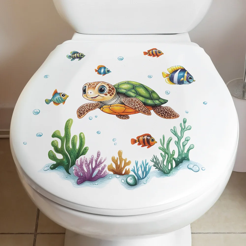 1PCS Cartoon Underwater World Turtle Coral Fish Bathroom Toilet Toilet with Home Beautification Stickers Self-adhesive