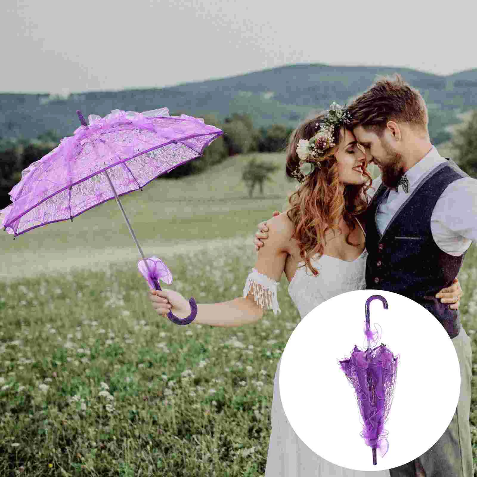 

Lace Umbrella Wedding Photography Prop Bridal Parasol Elegant Tea Party Fancy Flower Girl Formal Dress