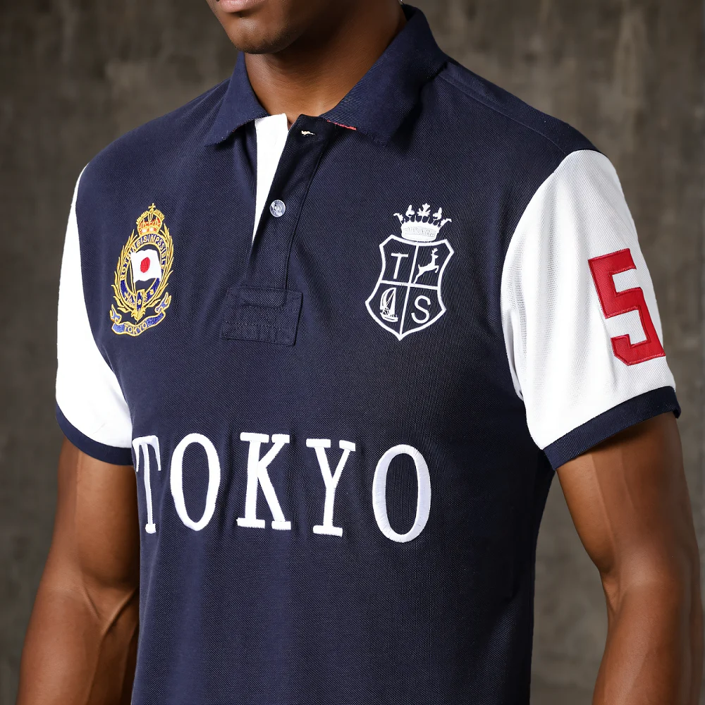 Men's Polo Shirt Tokyo Japan Royal Short Sleeve Leisure Sports Party Cotton Embroidered Luxury Contrast Color Original Design - view 3
