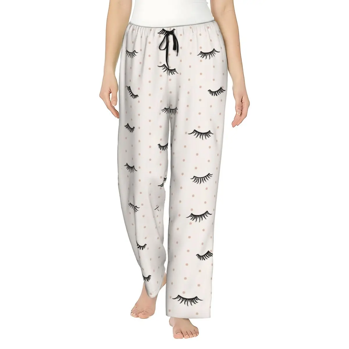Lady's Pajama Pants Cartoon Eyelash Lounge Pants Stretch Closed Eyes Sleepwear