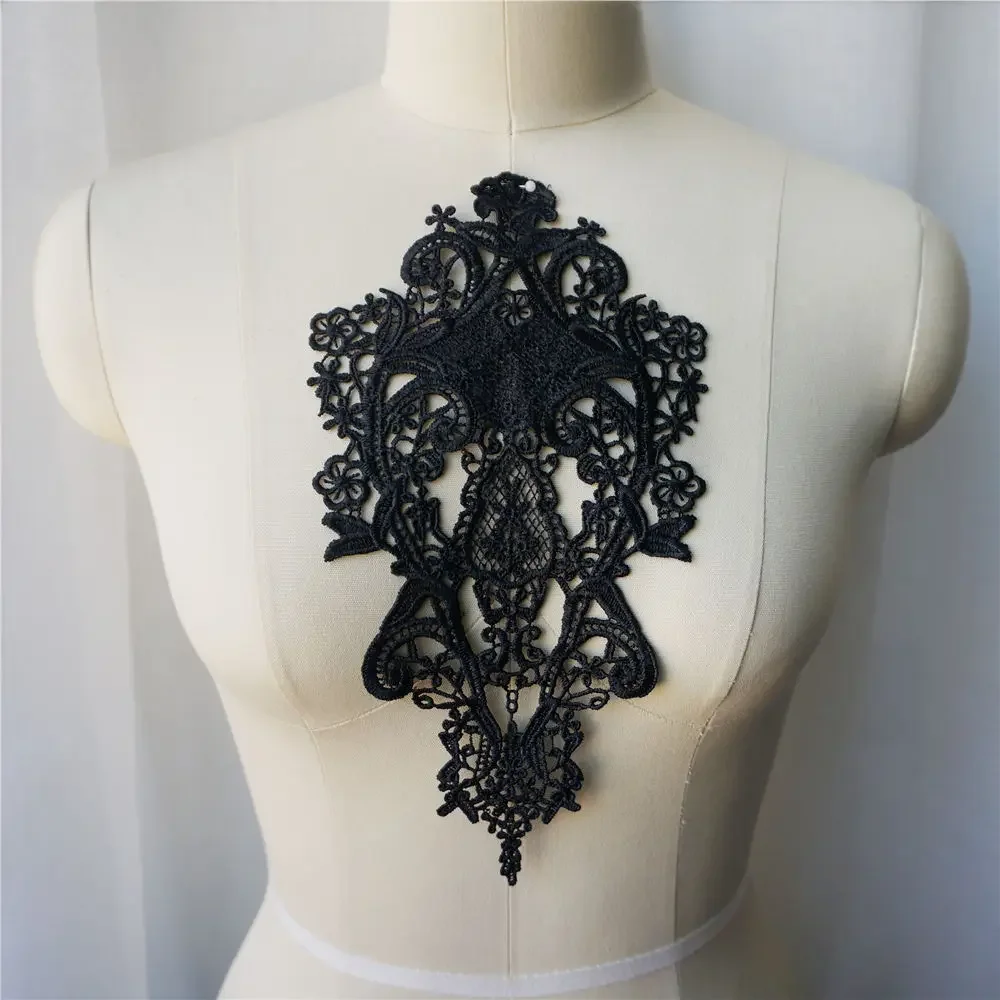 Black Embroidered Fabric Appliques Flora Gothic Baroque Gown Collar Sew On Patch For Wedding Decoration Dress DIY