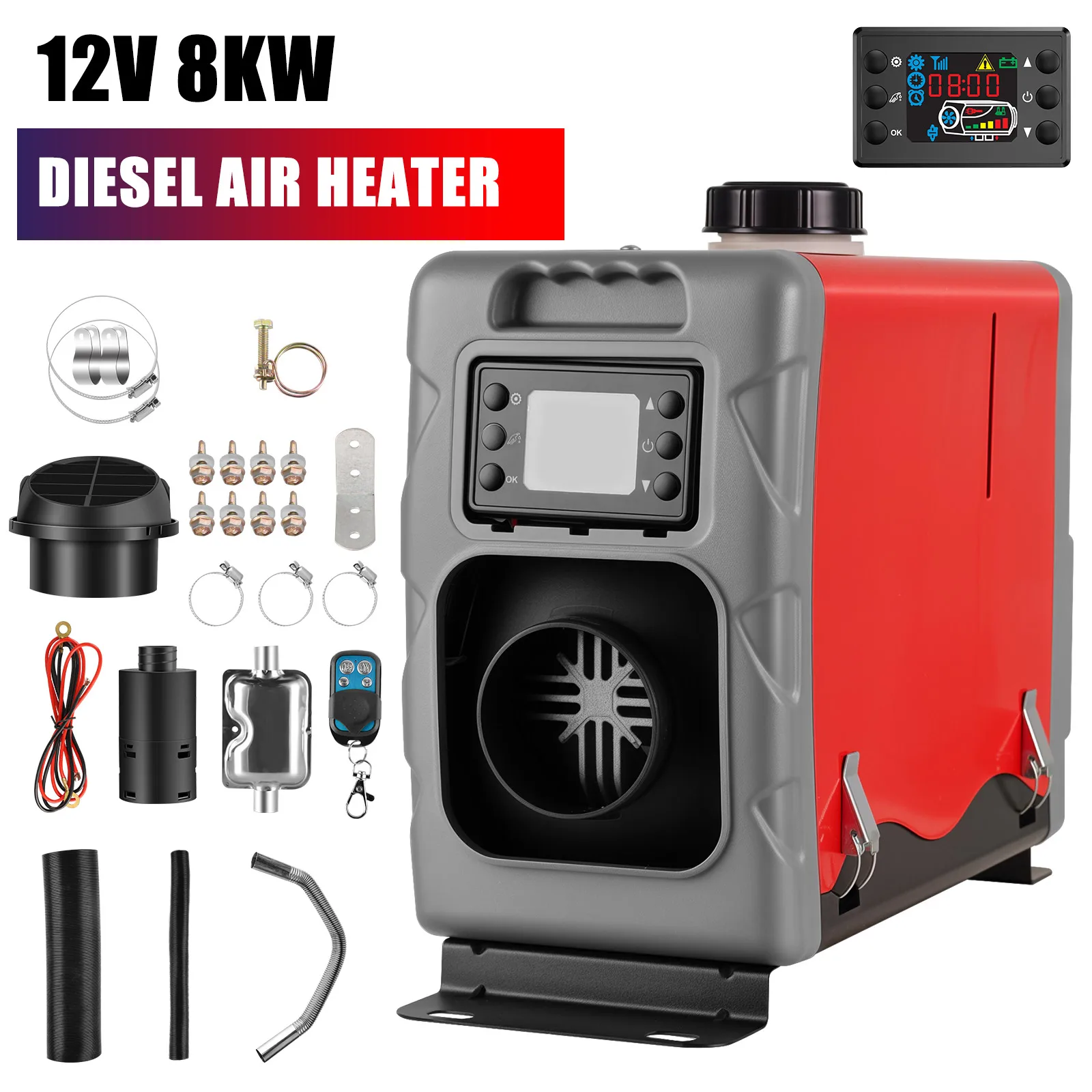 ESSGOO 8KW 12/24V ALL IN ONE Diesel Air Heater Parking Fuel Heater For Truck Boat Car Trailer Motorhomes Campervans Caravan