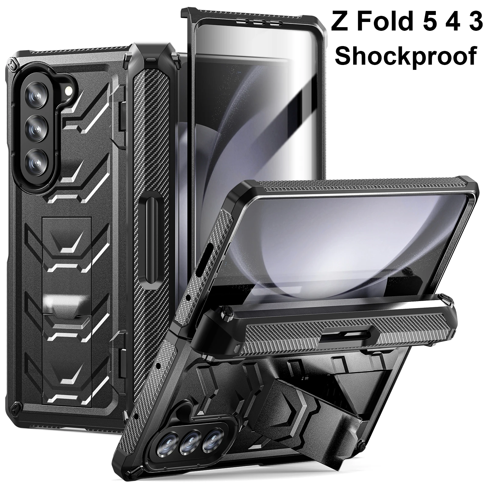 

with S Pen Slot For Samsung Galaxy Z Fold 5 Case Hinge Armor Rugged Shockproof Kickstand 360 Full Protector Phone Cover Fold 4 3