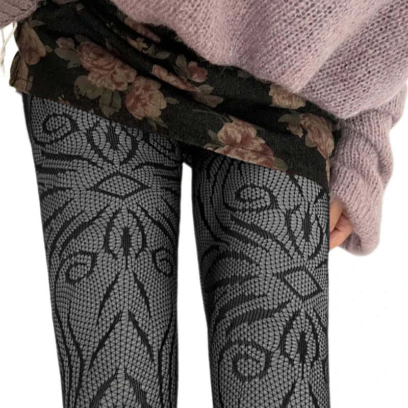 Mulher estética ver através malha fishnet meia-calça oco exótico modelado collants bottoming leggings meias meias