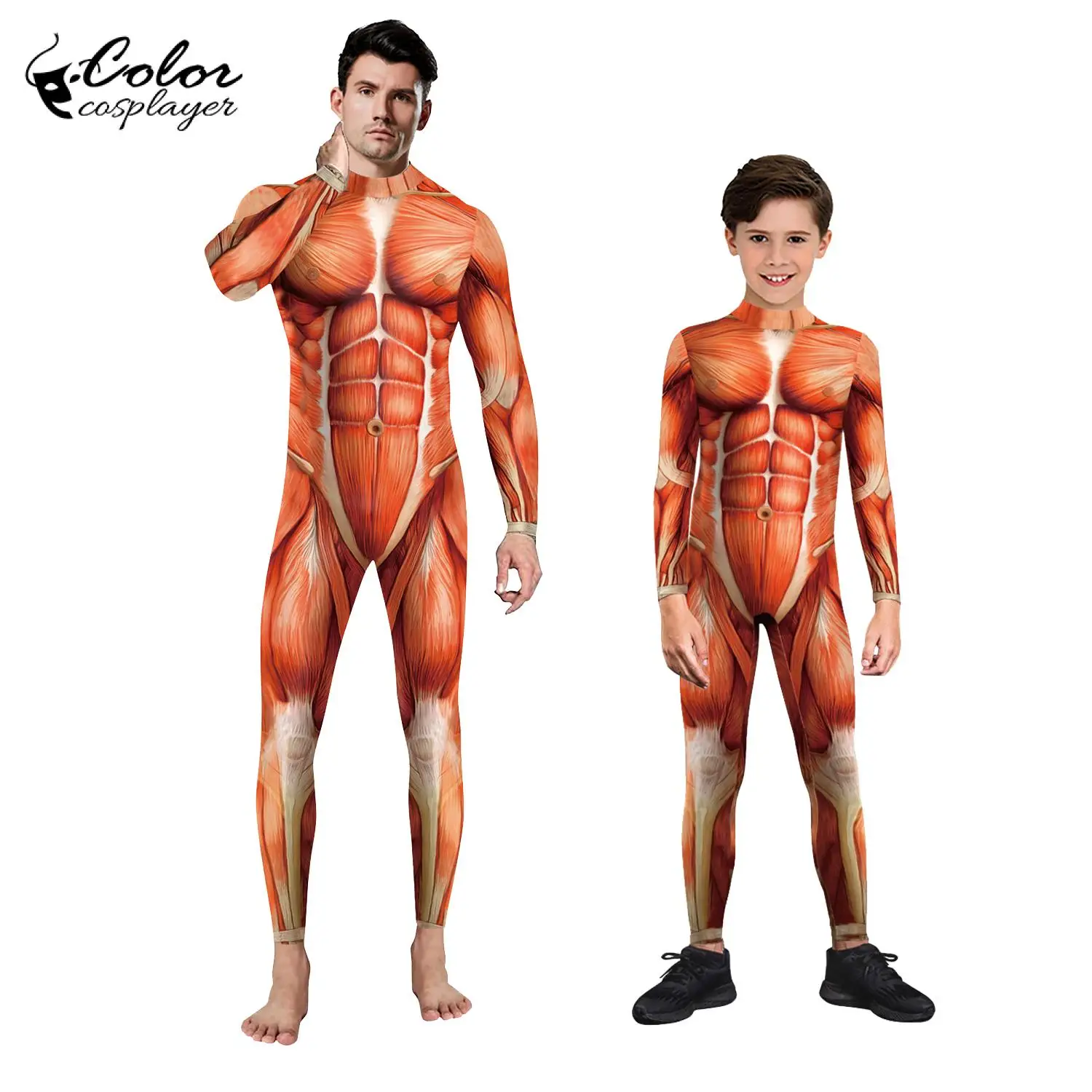 Kleur Cosplayer Familie Jumpsuit Outfits Cosplay Custom Ouder-Kind Anime Bodysuit Halloween Kostuums Zentai Muscle Suit Catsuit