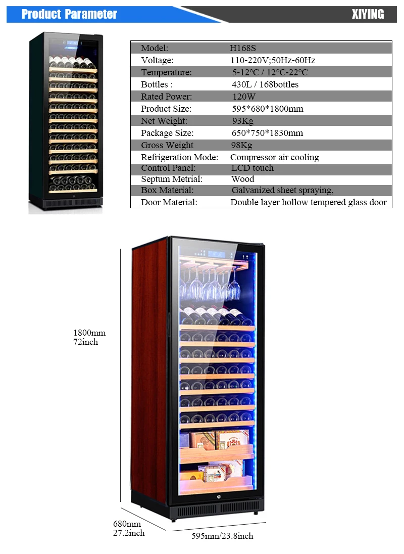 168 Bottle Capacity Single Zone Wine Cooler Cabinet 430L Wine Chiller Stainless Steel for Household or Hotel Use