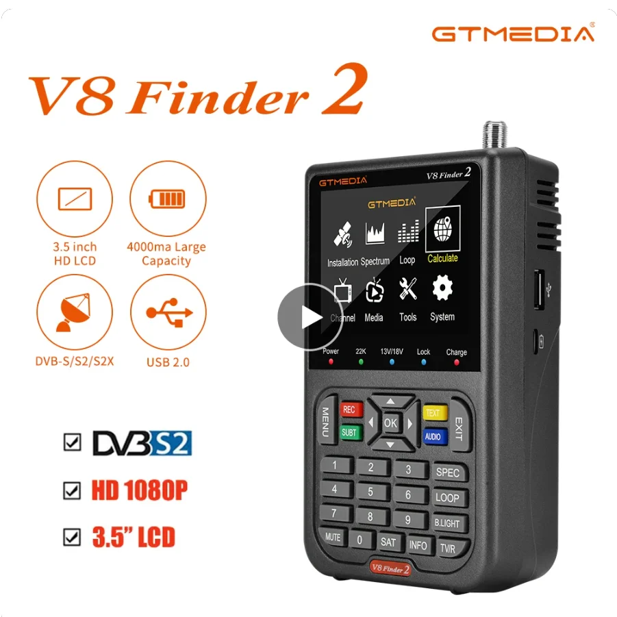 

GTMEDIA V8 Finder 2 Satellite Finder Meter DVB-S/S2/S2X 3.5 Inch LCD Display 1080P Type-c Port Satfinder VS Freesat Finder Meter